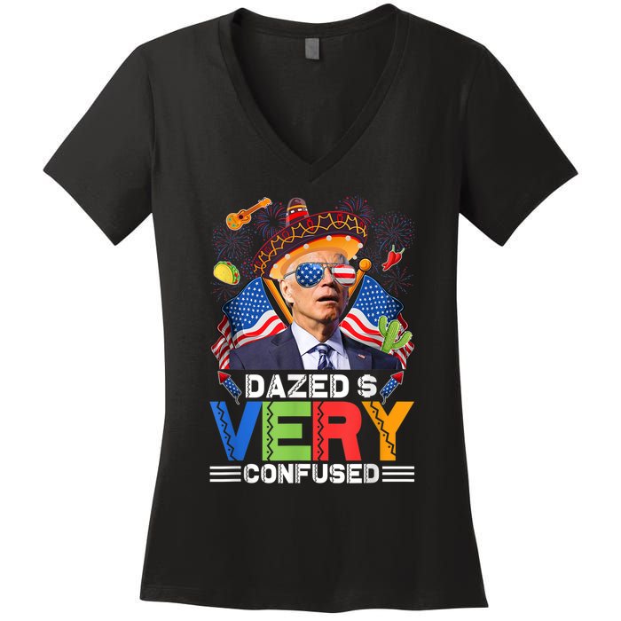 Biden Dazed And Very Confused Funny Anti Biden 4th Of July Women's V-Neck T-Shirt