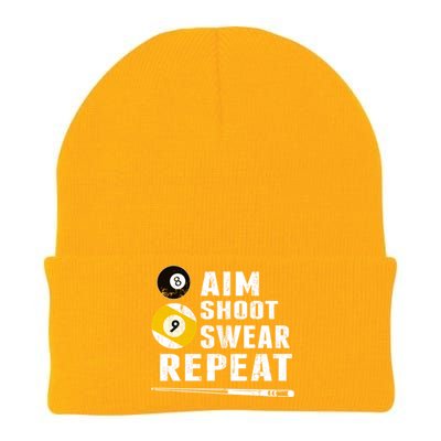 Billiards Dad Aim Shoot Swear Repeat Billiards Gift For Father's Day Knit Cap Winter Beanie