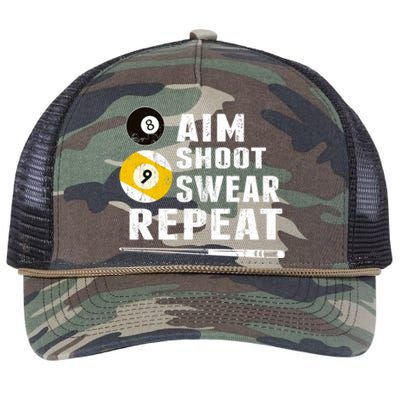 Billiards Dad Aim Shoot Swear Repeat Billiards Gift For Father's Day Retro Rope Trucker Hat Cap