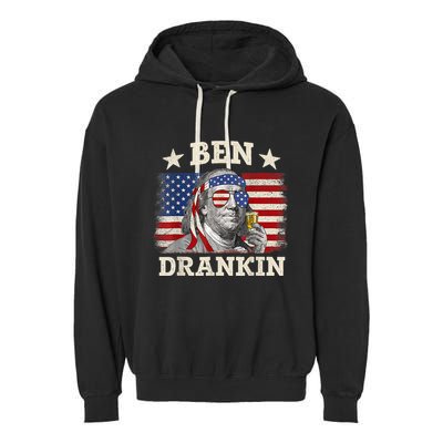 Ben Drankin Benjamin Franklin 4th Of July Funny Drinking Garment-Dyed Fleece Hoodie