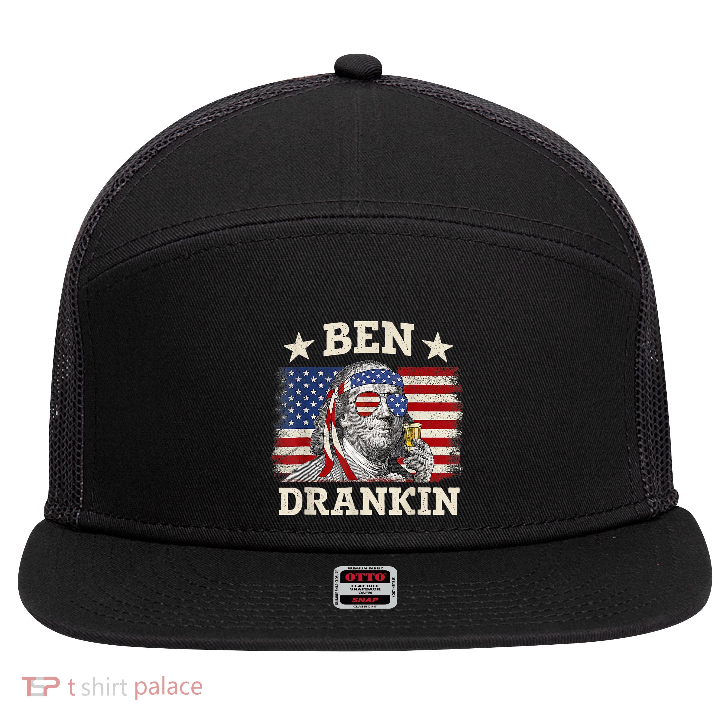 Ben Drankin Benjamin Franklin 4th Of July Funny Drinking 7 Panel Mesh Trucker Snapback Hat