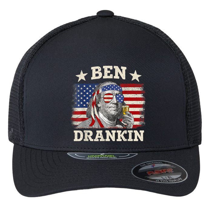 Ben Drankin Benjamin Franklin 4th Of July Funny Drinking Flexfit Unipanel Trucker Cap