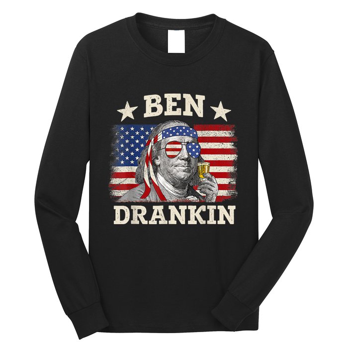 Ben Drankin Benjamin Franklin 4th Of July Funny Drinking Long Sleeve Shirt