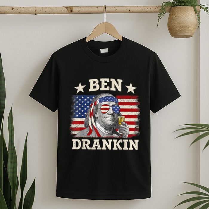 Ben Drankin Benjamin Franklin 4th Of July Funny Drinking T-Shirt
