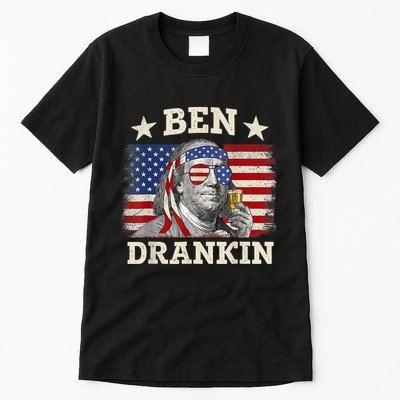 Ben Drankin Benjamin Franklin 4th Of July Funny Drinking Tall T-Shirt
