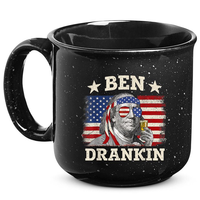 Ben Drankin Benjamin Franklin 4th Of July Funny Drinking 15oz Campfire Ceramic Mug
