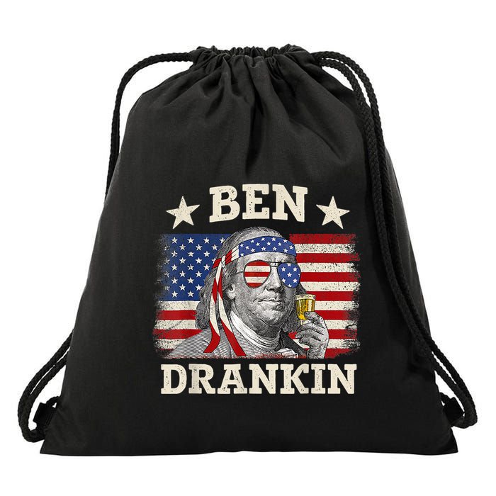 Ben Drankin Benjamin Franklin 4th Of July Funny Drinking Drawstring Bag