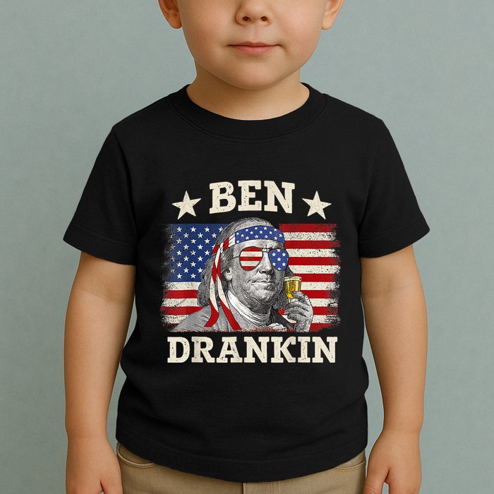 Ben Drankin Benjamin Franklin 4th Of July Funny Drinking Toddler T-Shirt