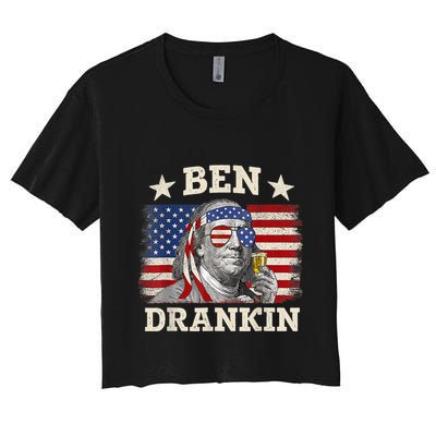 Ben Drankin Benjamin Franklin 4th Of July Funny Drinking Crop Top