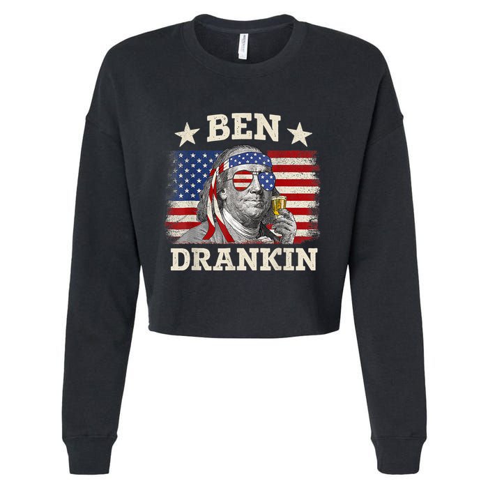 Ben Drankin Benjamin Franklin 4th Of July Funny Drinking Cropped Pullover Crew