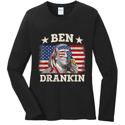 Ben Drankin Benjamin Franklin 4th Of July Funny Drinking Ladies Long Sleeve Shirt