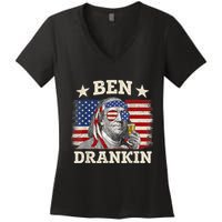 Ben Drankin Benjamin Franklin 4th Of July Funny Drinking Women's V-Neck T-Shirt