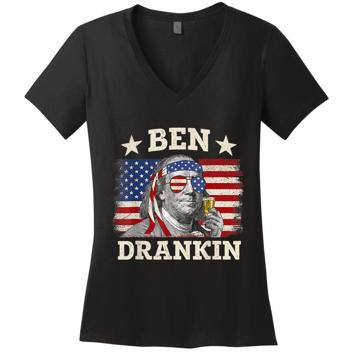 Ben Drankin Benjamin Franklin 4th Of July Funny Drinking Women's V-Neck T-Shirt