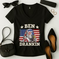 Ben Drankin Benjamin Franklin 4th Of July Funny Drinking Women's V-Neck T-Shirt