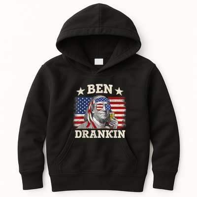 Ben Drankin Benjamin Franklin 4th Of July Funny Drinking Kids Hoodie
