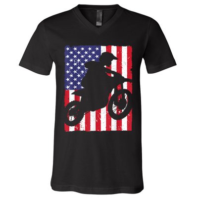 Best Dirt Bike For Men Dirtbike Racing US Flag Biker V-Neck T-Shirt