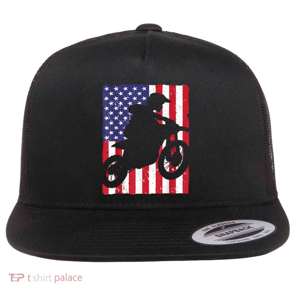 Best Dirt Bike For Men Dirtbike Racing US Flag Biker Flatbill Hat
