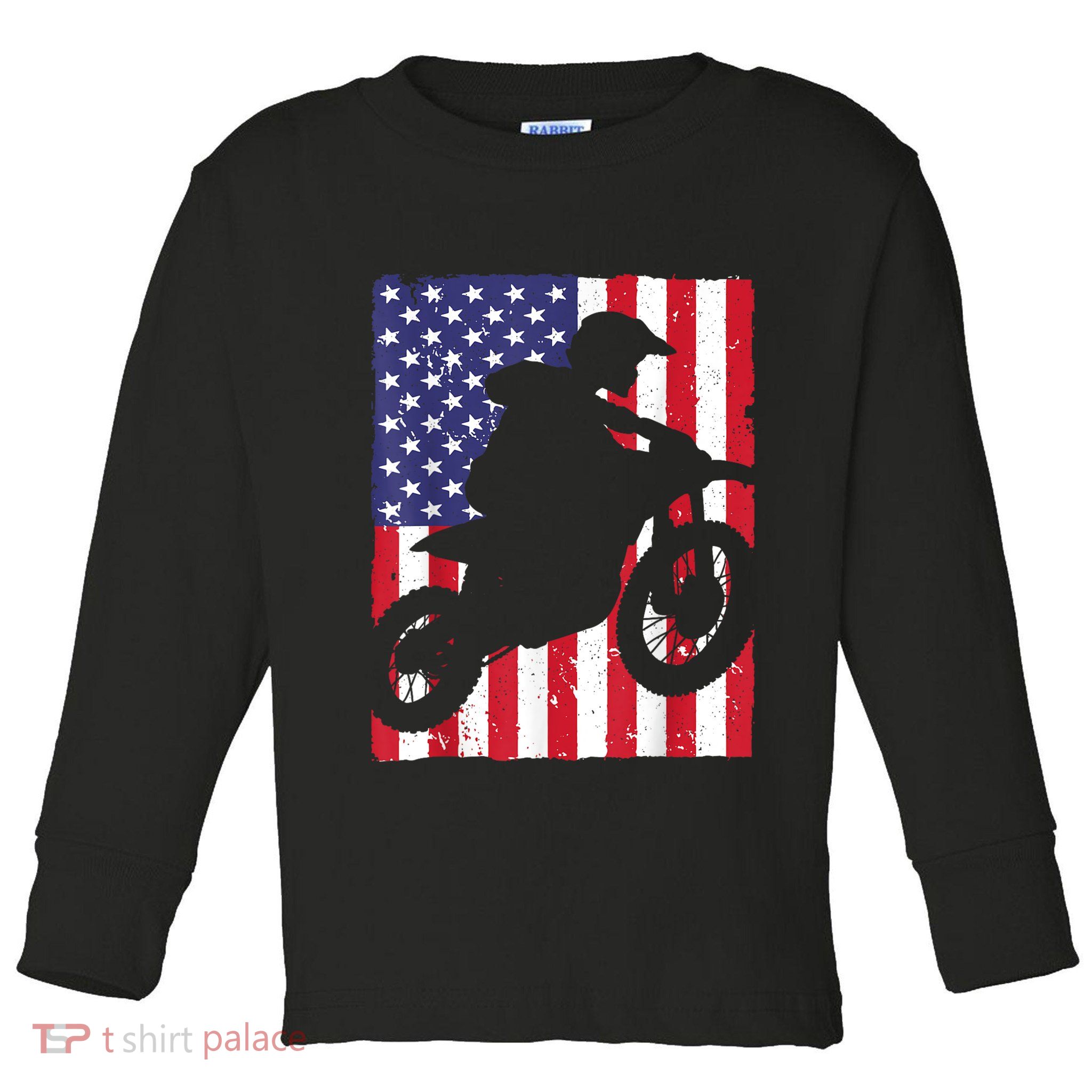 Best Dirt Bike For Men Dirtbike Racing US Flag Biker Toddler Long Sleeve Shirt