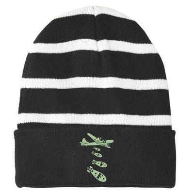 Bomber Dropping Bombs Striped Beanie with Solid Band