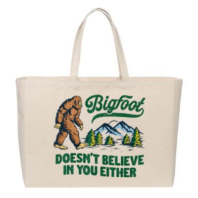 Bigfoot Doesn't Believe In You Either Funny Sasquatch Retro Cotton Canvas Jumbo Tote