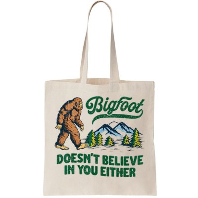 Bigfoot Doesn't Believe In You Either Funny Sasquatch Retro Tote Bag