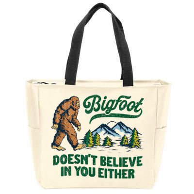 Bigfoot Doesn't Believe In You Either Funny Sasquatch Retro Zip Tote Bag