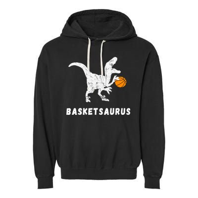 Basketball Dinosaur Baller T-rex Dino Playing Basketball Garment-Dyed Fleece Hoodie