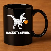 Basketball Dinosaur Baller T-rex Dino Playing Basketball 11oz C Handle Ceramic Mug