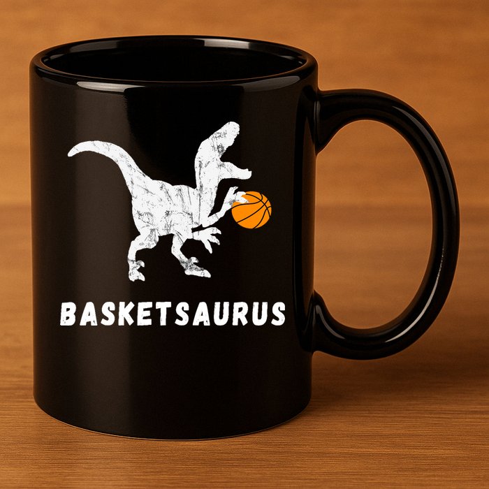 Basketball Dinosaur Baller T-rex Dino Playing Basketball 11oz C Handle Ceramic Mug