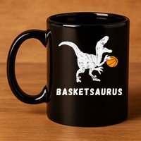 Basketball Dinosaur Baller T-rex Dino Playing Basketball 11oz C Handle Ceramic Mug