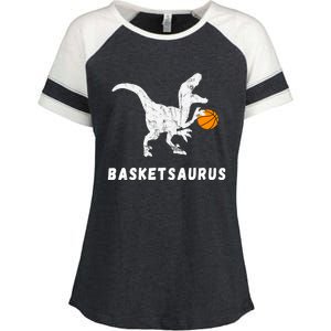 Basketball Dinosaur Baller T-rex Dino Playing Basketball Enza Ladies Jersey Colorblock Tee