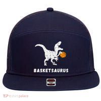 Basketball Dinosaur Baller T-rex Dino Playing Basketball 7 Panel Mesh Trucker Snapback Hat