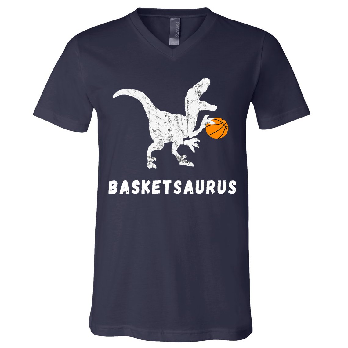 Basketball Dinosaur Baller T-rex Dino Playing Basketball V-Neck T-Shirt