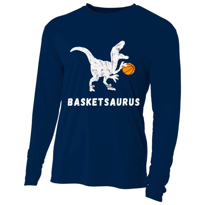 Basketball Dinosaur Baller T-rex Dino Playing Basketball Cooling Performance Long Sleeve Crew
