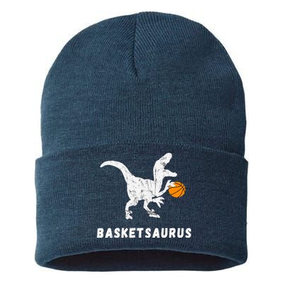 Basketball Dinosaur Baller T-rex Dino Playing Basketball Sustainable Knit Beanie