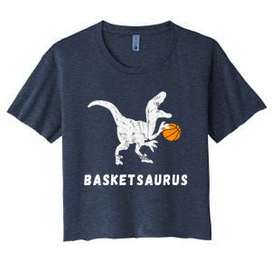 Basketball Dinosaur Baller T-rex Dino Playing Basketball Women's Crop Top Tee