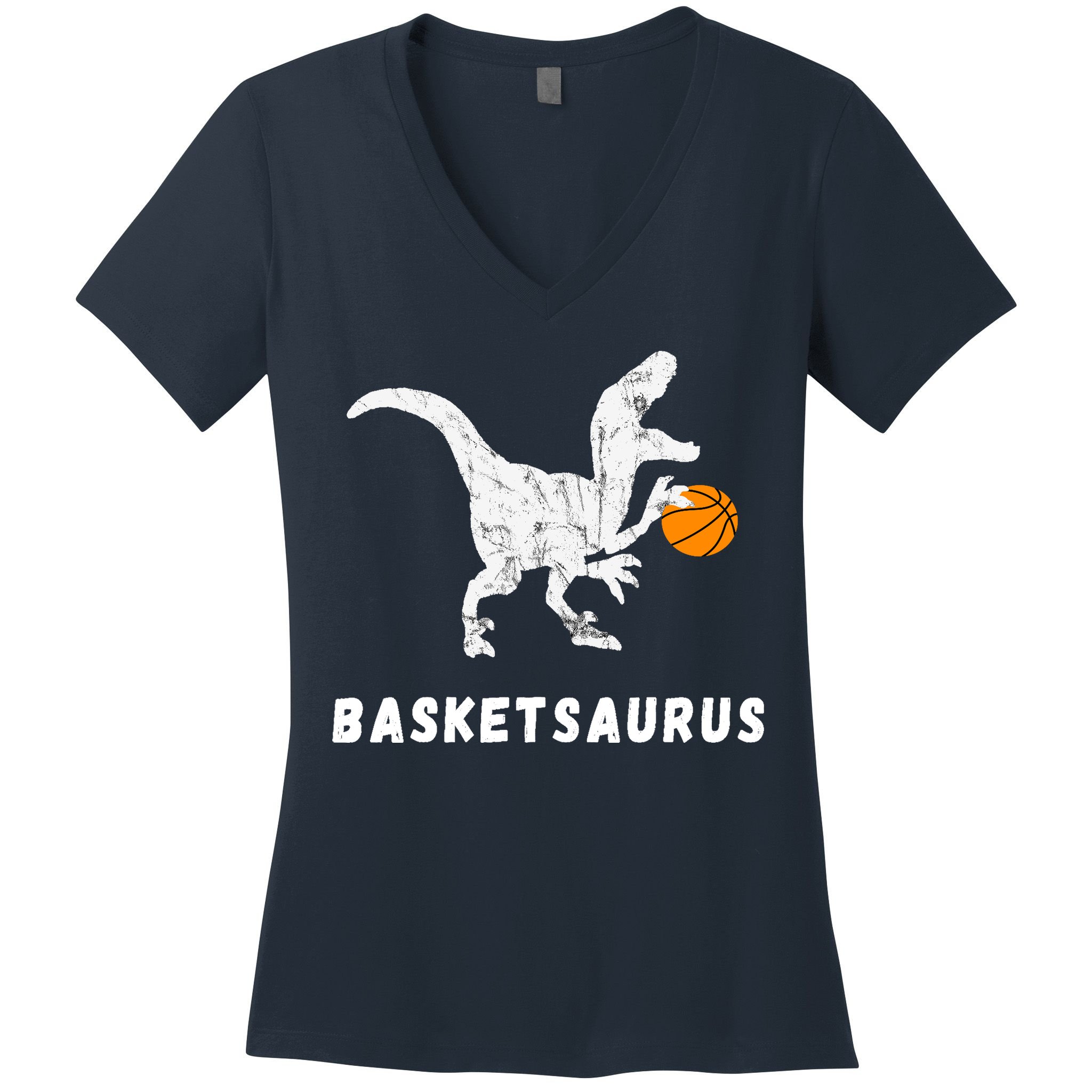 Basketball Dinosaur Baller T-rex Dino Playing Basketball Women's V-Neck T-Shirt
