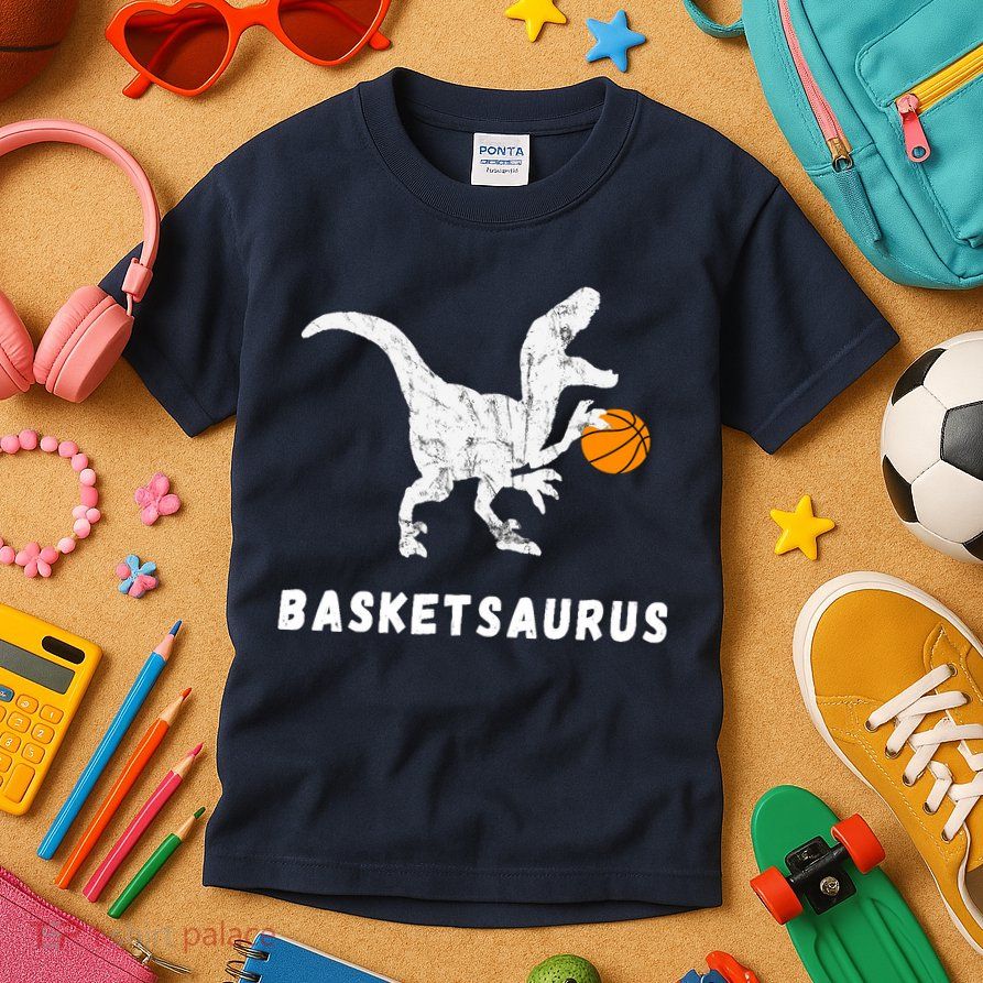 Basketball Dinosaur Baller T-rex Dino Playing Basketball Kids T-Shirt