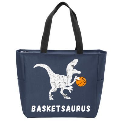 Basketball Dinosaur Baller T-rex Dino Playing Basketball Zip Tote Bag