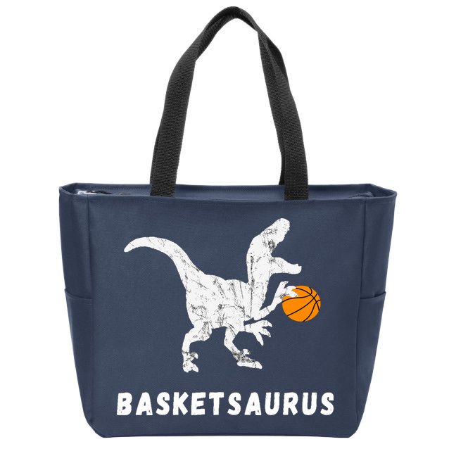 Basketball Dinosaur Baller T-rex Dino Playing Basketball Zip Tote Bag