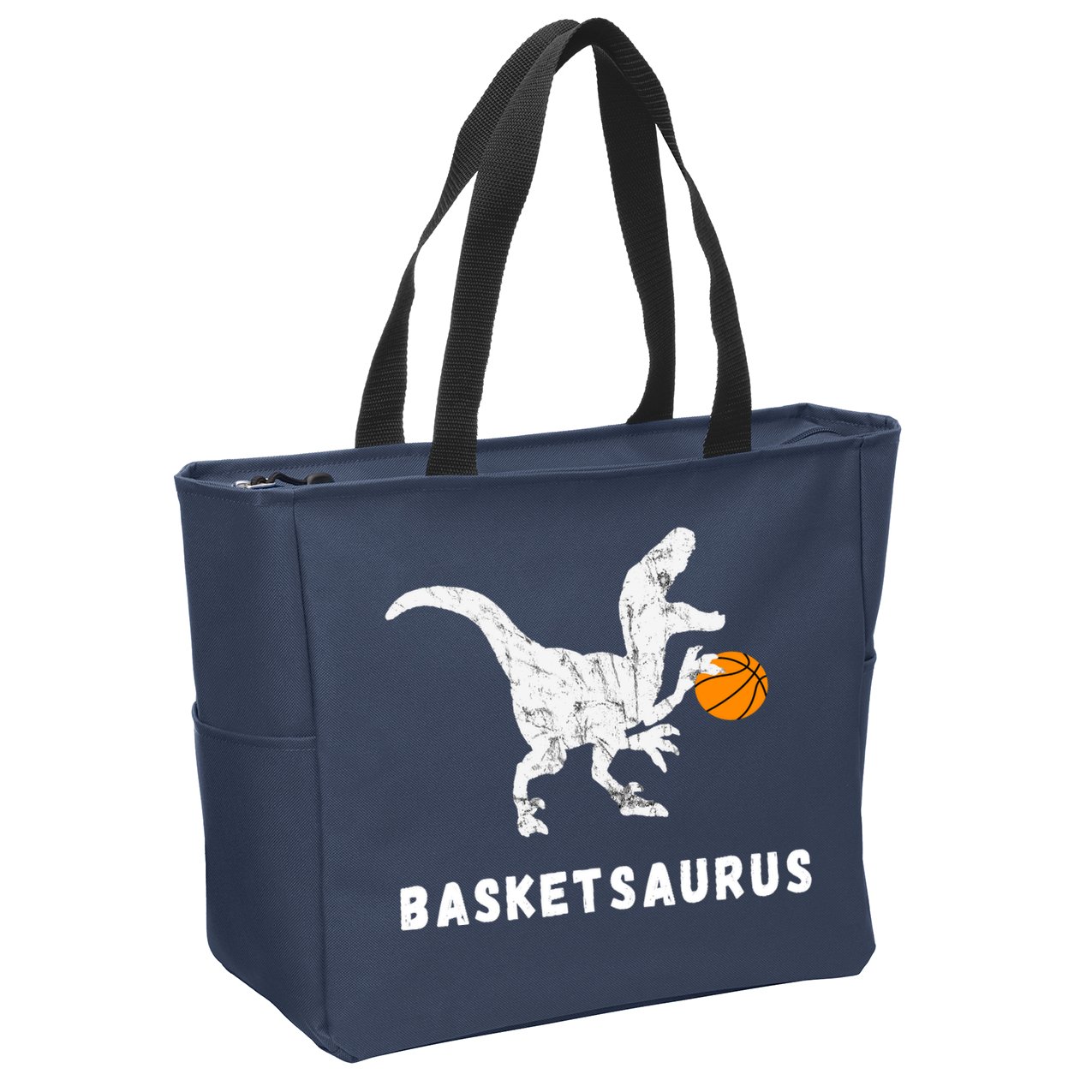Basketball Dinosaur Baller T-rex Dino Playing Basketball Zip Tote Bag