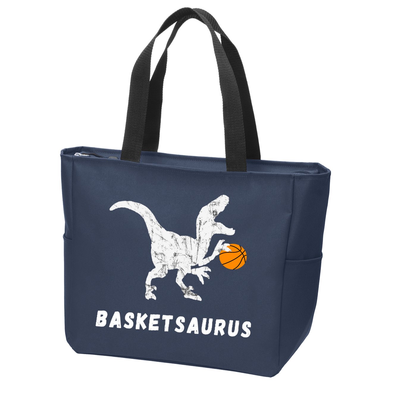 Basketball Dinosaur Baller T-rex Dino Playing Basketball Zip Tote Bag