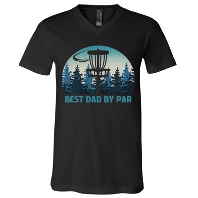 Best Dad By Par Funny Disc Golf Frisbee Golfer Father's Day V-Neck T-Shirt