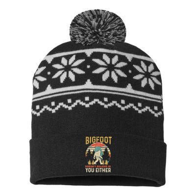 Bigfoot Doesnt Believe In You Either Funny Sasquatch Vintage USA-Made Snowflake Beanie