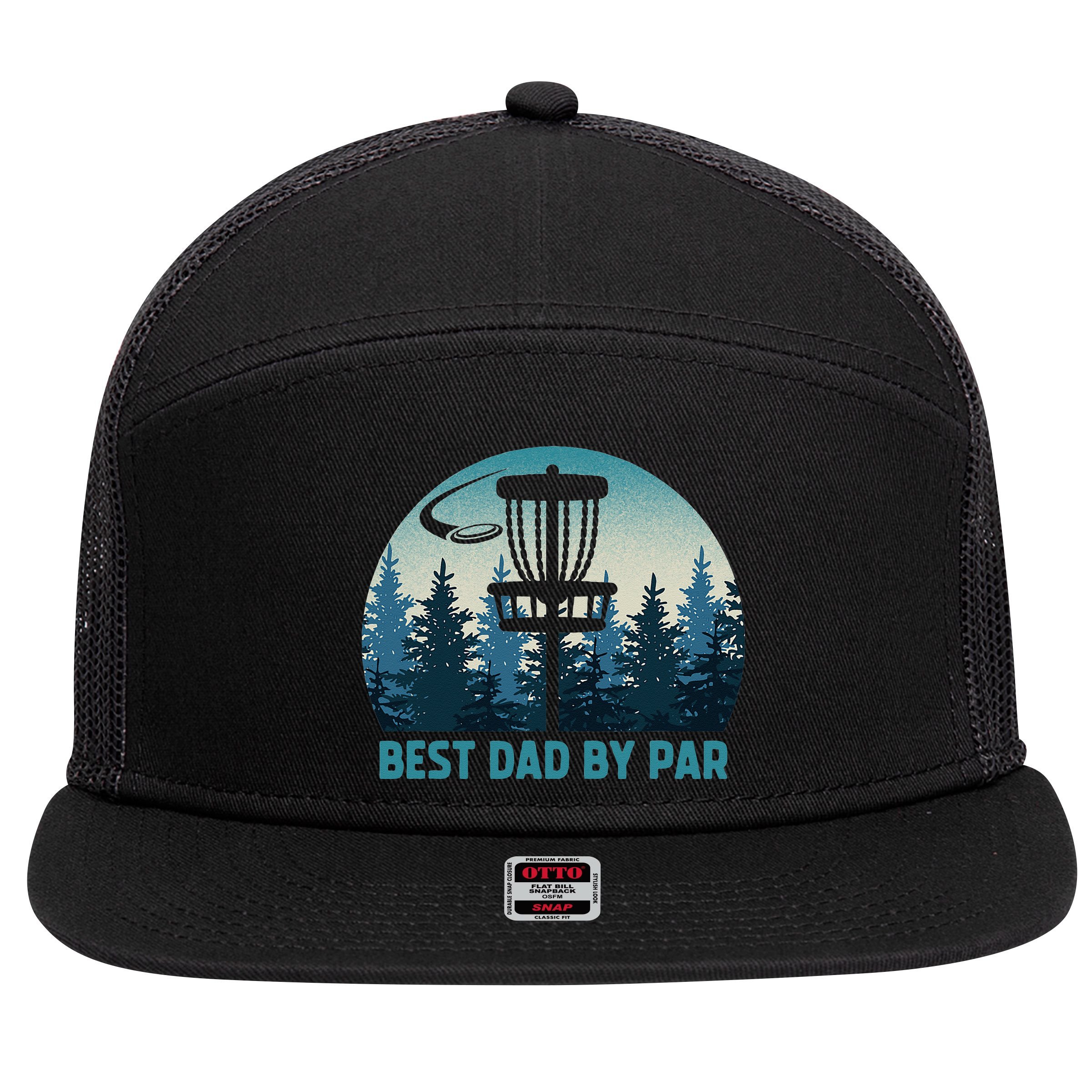 Best Dad By Par Funny Disc Golf Frisbee Golfer Fathers Day 7 Panel Mesh Trucker Snapback Hat