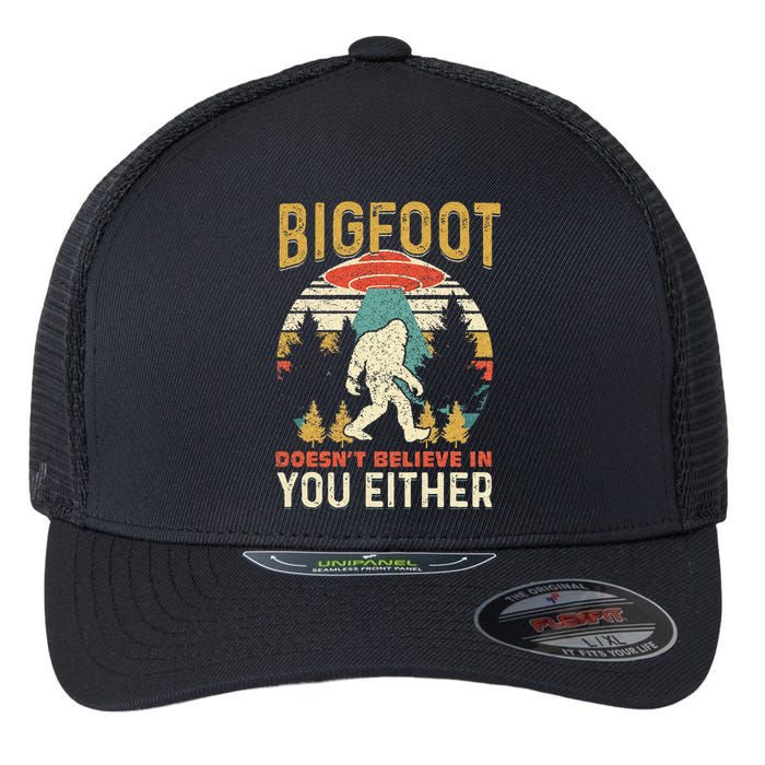 Bigfoot Doesnt Believe In You Either Funny Sasquatch Vintage Flexfit Unipanel Trucker Cap