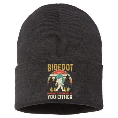 Bigfoot Doesnt Believe In You Either Funny Sasquatch Vintage Sustainable Knit Beanie