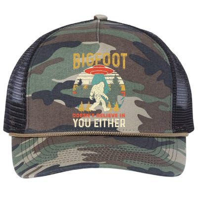 Bigfoot Doesnt Believe In You Either Funny Sasquatch Vintage Retro Rope Trucker Hat Cap