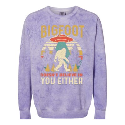 Bigfoot Doesnt Believe In You Either Funny Sasquatch Vintage Colorblast Crewneck Sweatshirt