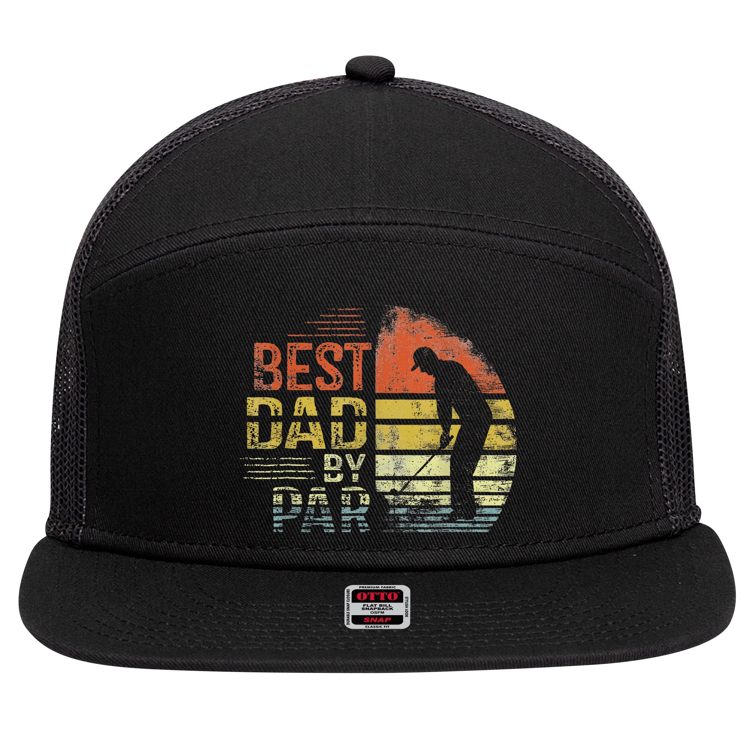 Best Dad By Par Retro Father's Day Golf Lover 7 Panel Mesh Trucker Snapback Hat